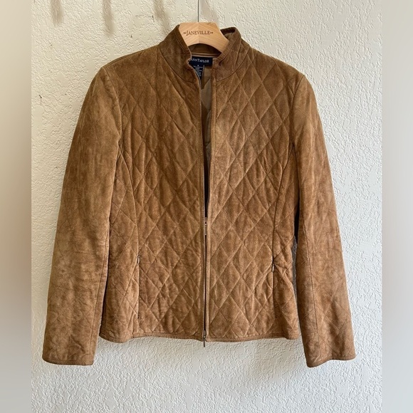 Ann Taylor Y2K Suede Leather Lined Quilted Full Zip Jacket Small - Picture 1 of 6